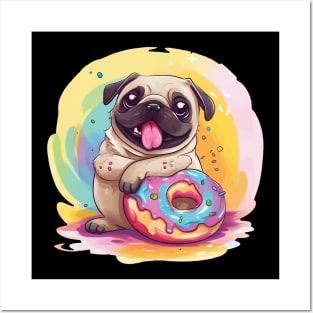 Pug with Donut Posters and Art